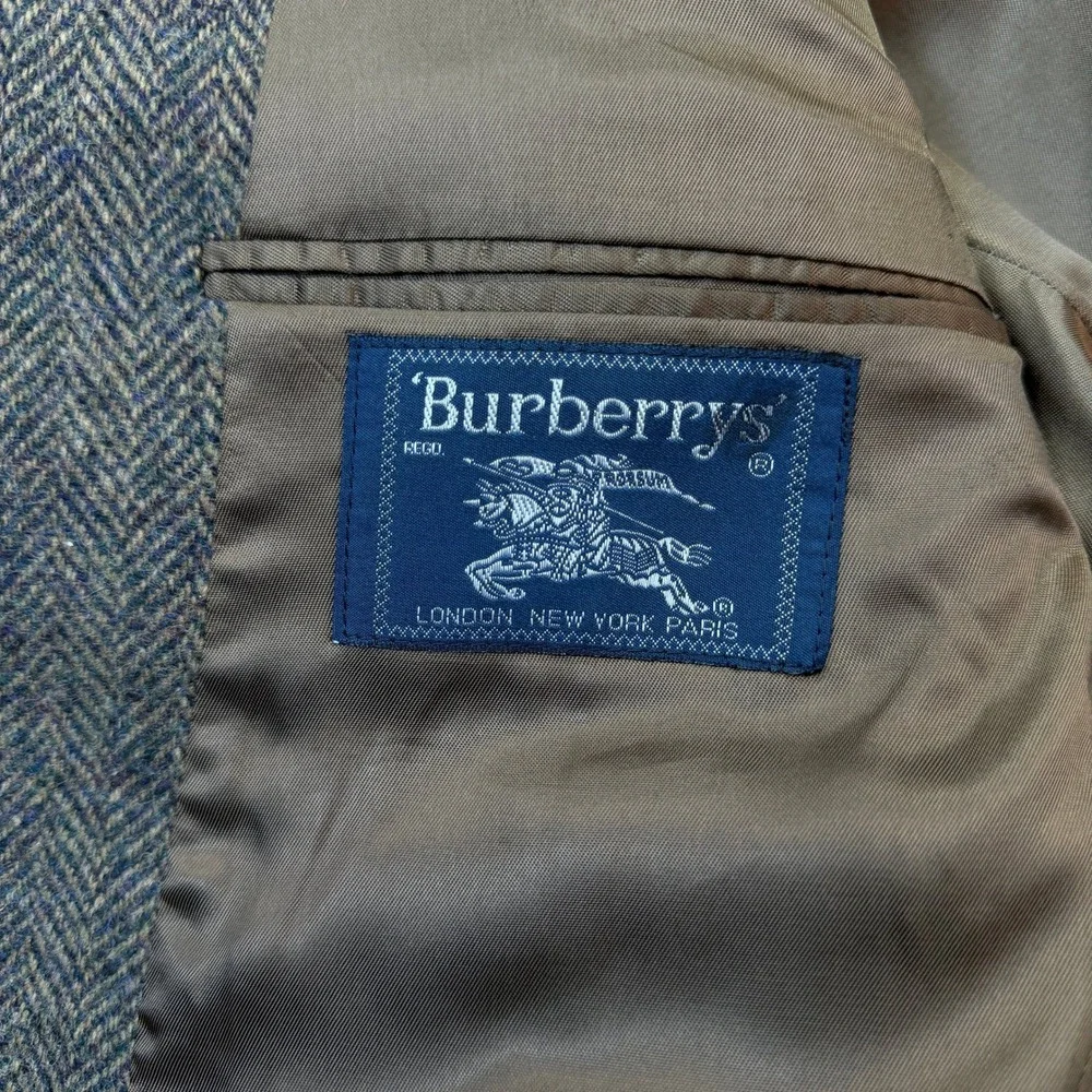 Burberrys Blazer Mens 41R Brown Wool Herringbone Sport Coat‎ Vintage